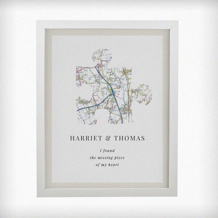 Modal Additional Images for Personalised Present Day Map Puzzle Piece White Poster Frame