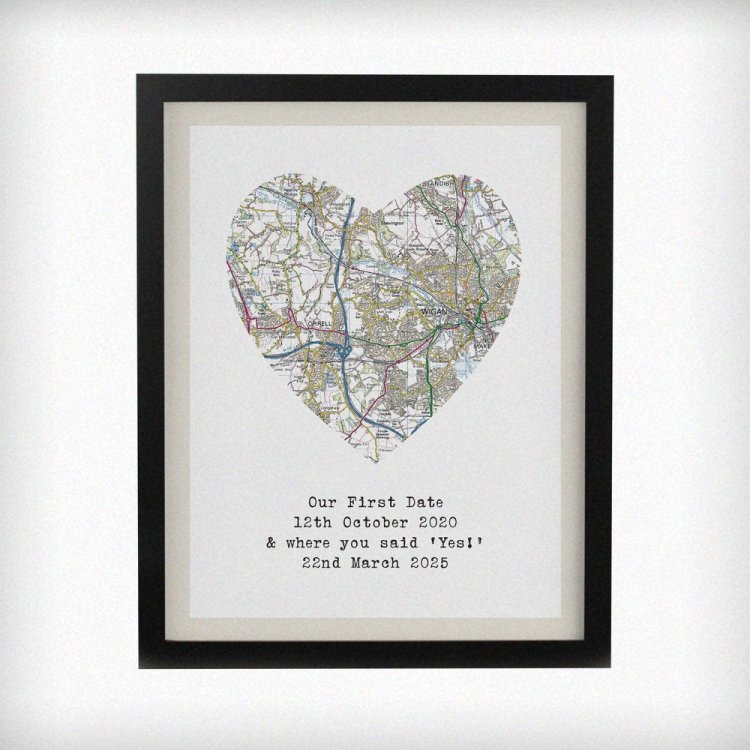 Modal Additional Images for Personalised Present Day Map Heart Black Poster Frame