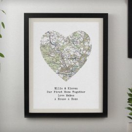 (image for) Personalised Present Day Map Heart Black Poster Frame
