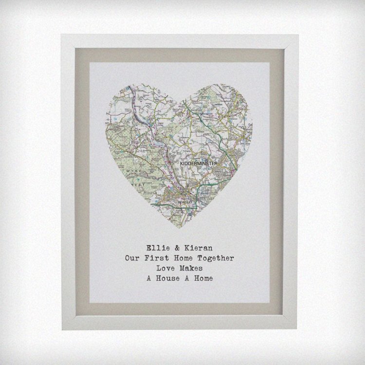 Modal Additional Images for Personalised Present Day Map Heart White Poster Frame