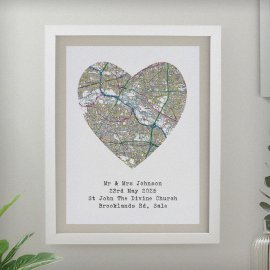 (image for) Personalised Present Day Map Heart White Poster Frame