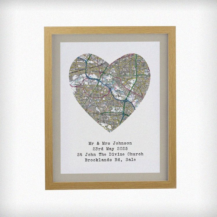 Modal Additional Images for Personalised Present Day Map Heart Oak Poster Frame