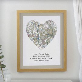 (image for) Personalised Present Day Map Heart Oak Poster Frame