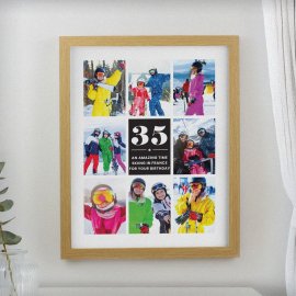 (image for) Personalised Big Number Multi Photo Upload Oak Poster Frame