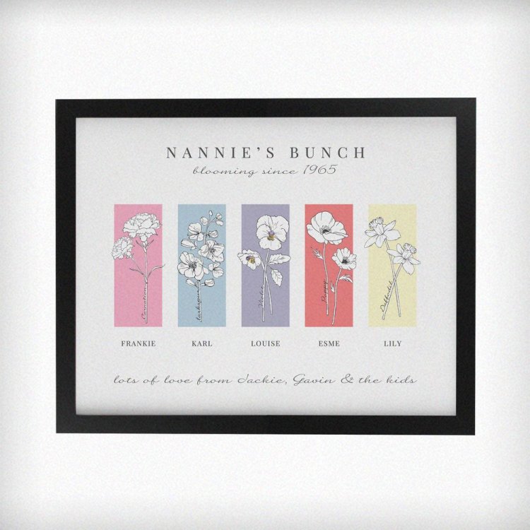 Modal Additional Images for Personalised Birth Flower Family of 5 Black Framed Print