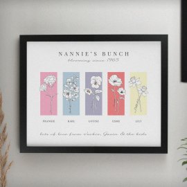 (image for) Personalised Birth Flower Family of 5 Black Framed Print