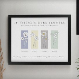(image for) Personalised Birth Flower Family of 4 Black Framed Print