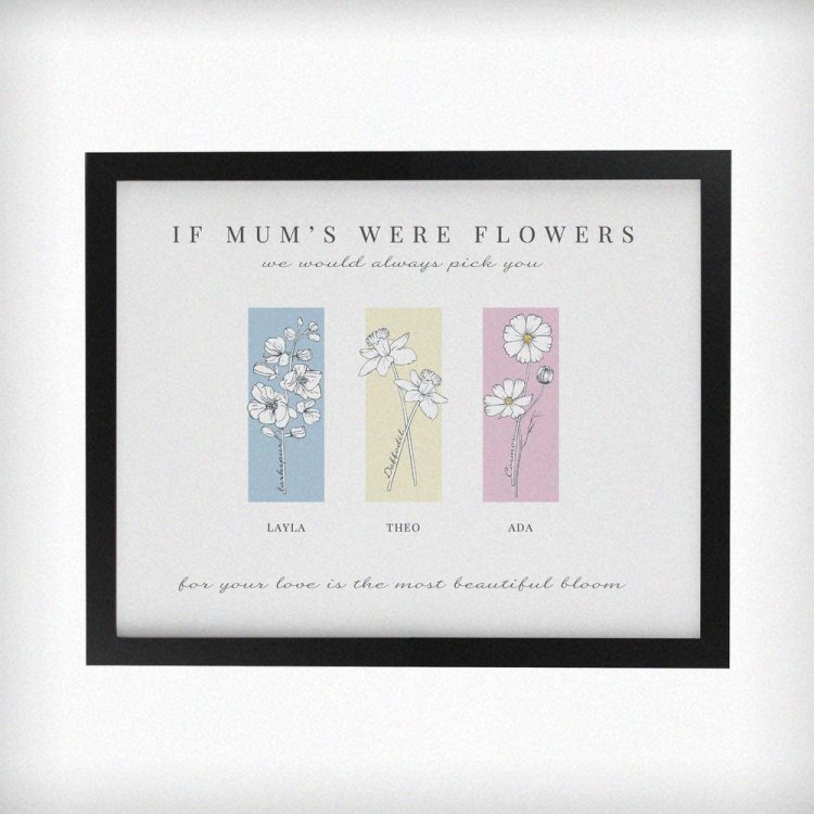Modal Additional Images for Personalised Birth Flower Family of 3 Black Framed Print