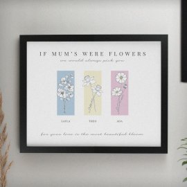 (image for) Personalised Birth Flower Family of 3 Black Framed Print