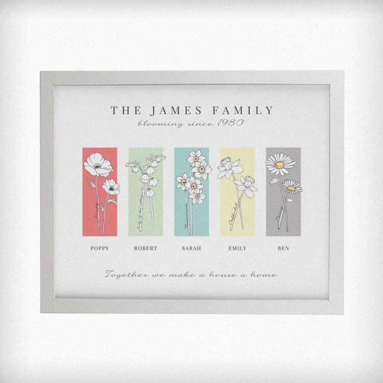 Modal Additional Images for Personalised Birth Flower Family of 5 White Framed Print
