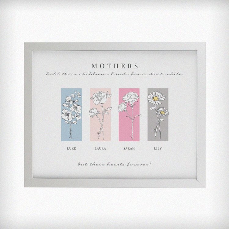 Modal Additional Images for Personalised Birth Flower Family of 4 White Framed Print