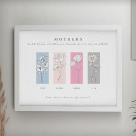 (image for) Personalised Birth Flower Family of 4 White Framed Print
