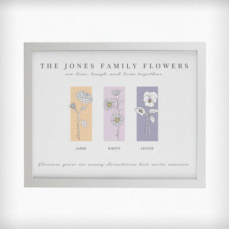 Modal Additional Images for Personalised Birth Flower Family of 3 White Framed Print