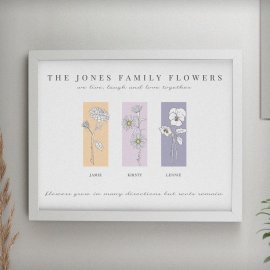 (image for) Personalised Birth Flower Family of 3 White Framed Print