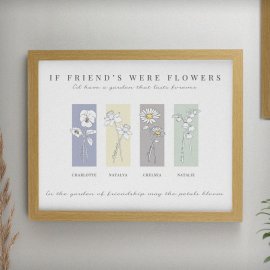 (image for) Personalised Birth Flower Family of 4 Oak Framed Print