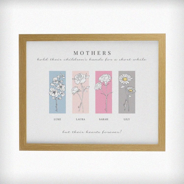 Modal Additional Images for Personalised Birth Flower Family of 3 Oak Framed Print