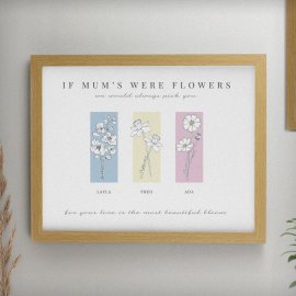 (image for) Personalised Birth Flower Family of 3 Oak Framed Print