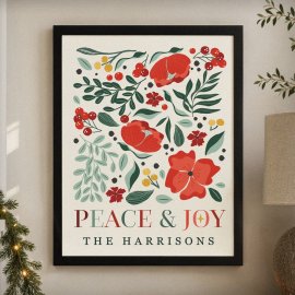 (image for) Personalised Poinsettia Black Poster Framed Print