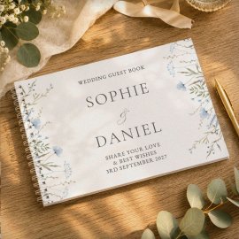 (image for) Personalised Blue Wild Flowers Wedding Guest Book