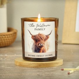 (image for) Personalised Highland Cow Amber Glass Candle