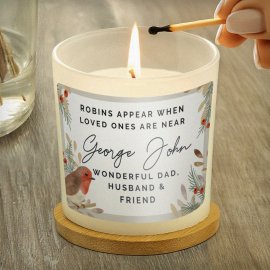 (image for) Personalised Robins Appear Memorial Scented Jar Candle