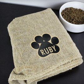 (image for) Personalised Paw Print Brown Microfiber Pet Towel