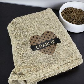 (image for) Personalised Heart Brown Microfiber Pet Towel