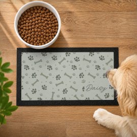 (image for) Personalised Grey Dog Icons Pet Bowl Mat