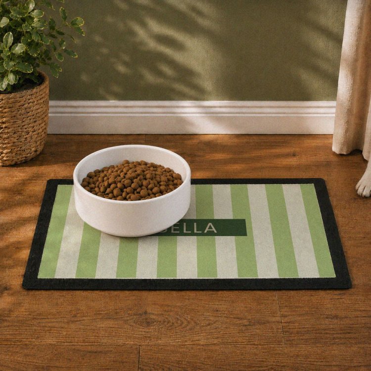Modal Additional Images for Personalised Green Stripe Pet Bowl Mat