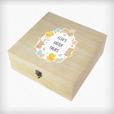 (image for) Personalised Easter Bunny & Chick Large Wooden Keepsake Box