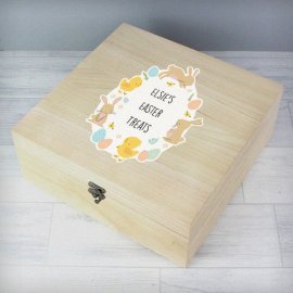 (image for) Personalised Easter Bunny & Chick Large Wooden Keepsake Box