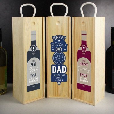 (image for) Personalised Happy Father's Day No. 1 Dad Wooden Wine Bottle Box