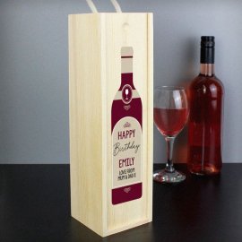 (image for) Personalised Free Text Red Wooden Wine Bottle Box