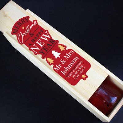 (image for) Personalised Merry Christmas & A Happy New Year Wooden Bottle Box