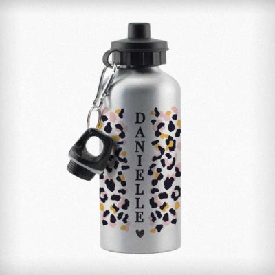 (image for) Personalised Leopard Print Silver Drinks Bottle