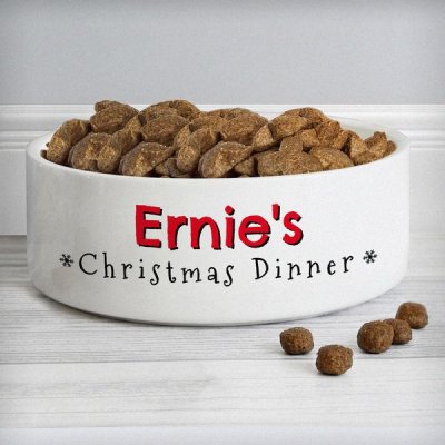 (image for) Personalised Christmas Dinner 14cm Medium Pet Bowl