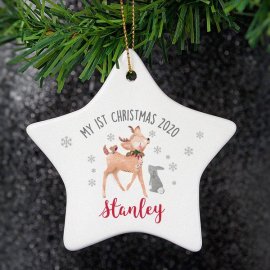 (image for) Personalised 1st Christmas Festive Fawn Ceramic Star Decoration