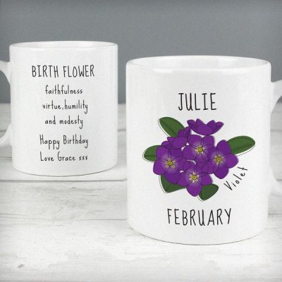 (image for) Personalised February Birth Flower - Violet Mug