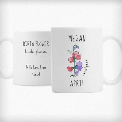 (image for) Personalised April Birth Flower - Sweet Peas Mug
