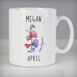 (image for) Personalised April Birth Flower - Sweet Peas Mug
