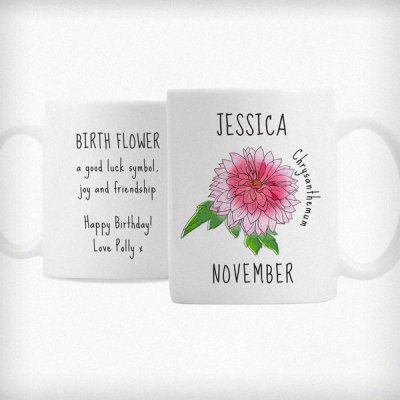 (image for) Personalised November Birth Flower - Chrysanthemum Mug