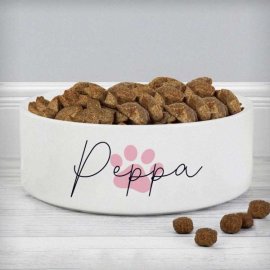 (image for) Personalised Pink Pawprint Name 14cm Medium Pet Bowl