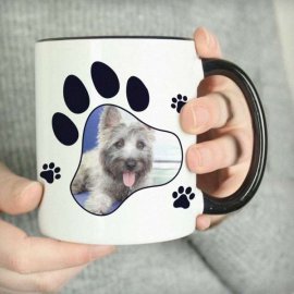 (image for) Personalised Paw Print Pet Photo Upload Black Handled Mug