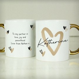 (image for) Personalised Hearts Gold Handled Mug
