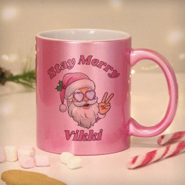 (image for) Personalised Stay Merry Santa Pink Mug