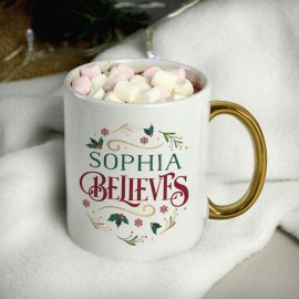 (image for) Personalised Believes In Christmas Gold Handled Mug