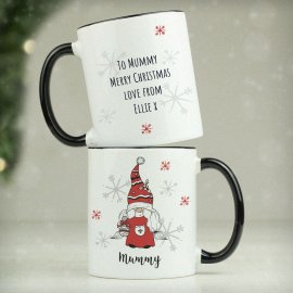 (image for) Personalised Gonk Family Black Handled Christmas Mug - Female