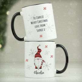 (image for) Personalised Gonk Family Black Handled Christmas Mug - Boy