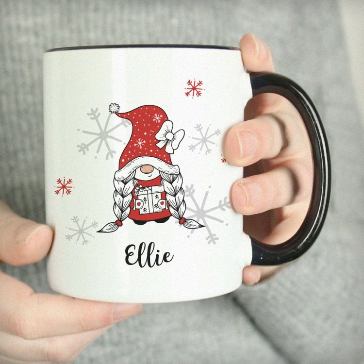 Modal Additional Images for Personalised Gonk Family Black Handled Christmas Mug - Girl