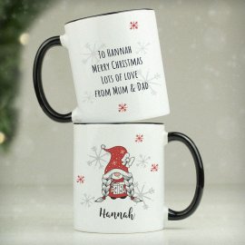 (image for) Personalised Gonk Family Black Handled Christmas Mug - Girl